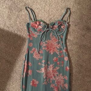 Saints & Secrets Fortune Lace Trim Mesh Midi Dress Green